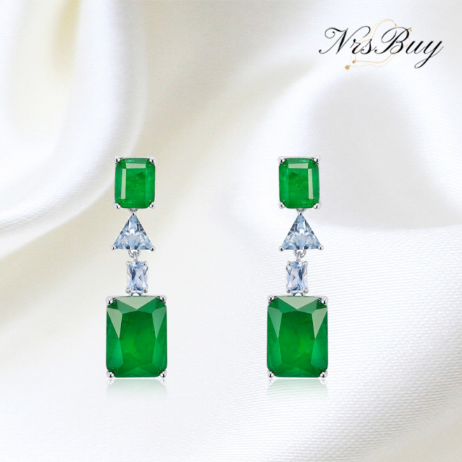 Green Square Triangle Stud Earrings