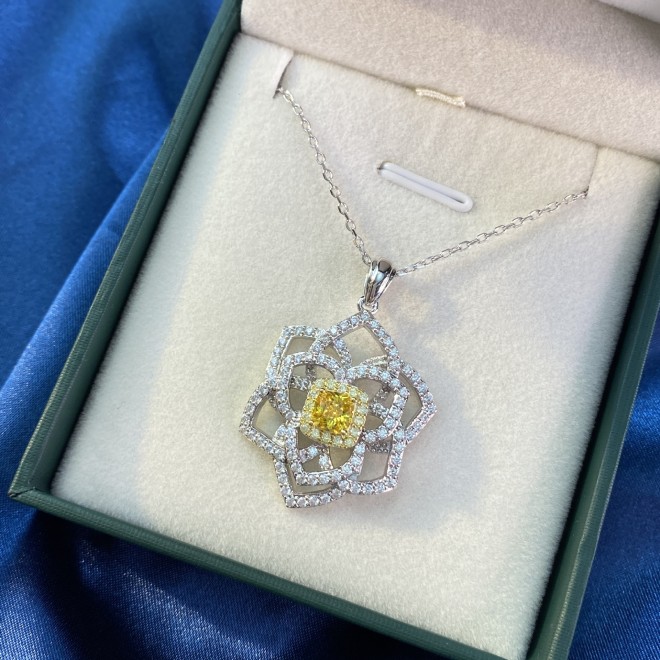 Ice cut yellow flower shape geometric high carbon diamond Pendant