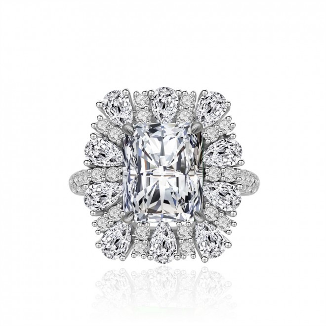Ice cut geometric high carbon diamond ring